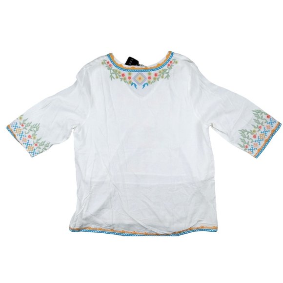 Embroidered Boho Blouse Top Women Medium Bohemian Higustar White Floral Peasant - Picture 2 of 9